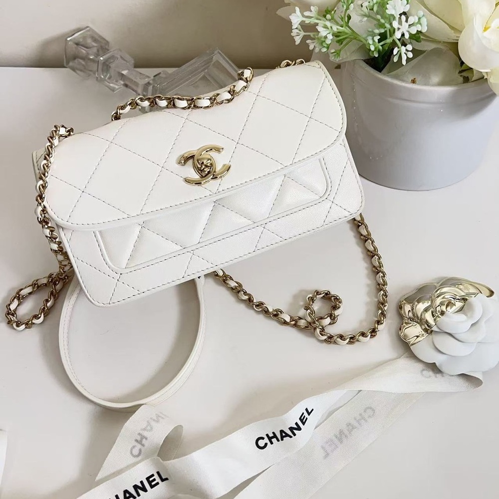Chanel CC Front Pocket Flap Bag Stitched Calfskin Small